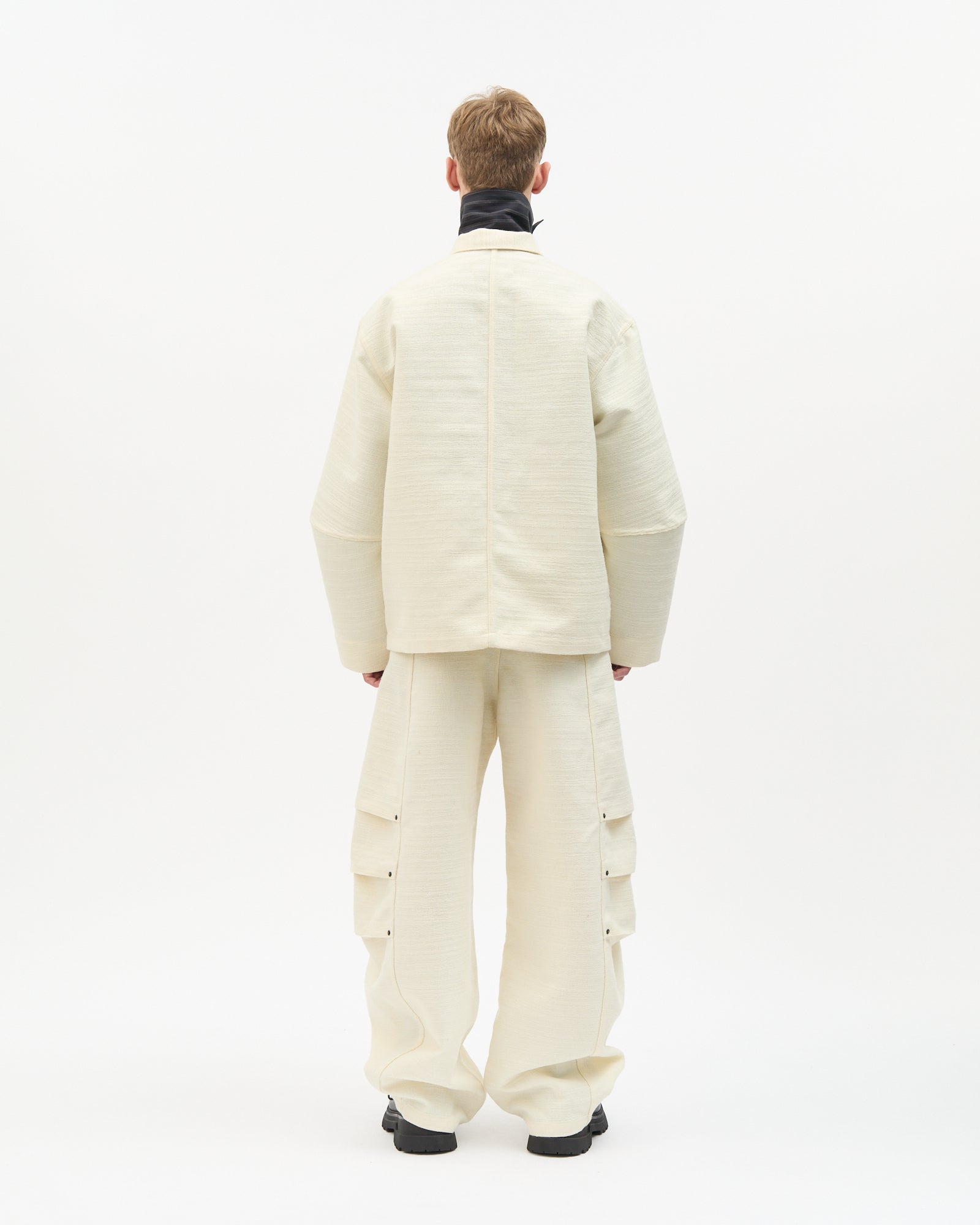 Ivory Jacquard Wool Cargo Jacket