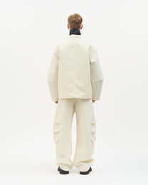 Ivory Jacquard Wool Cargo Jacket
