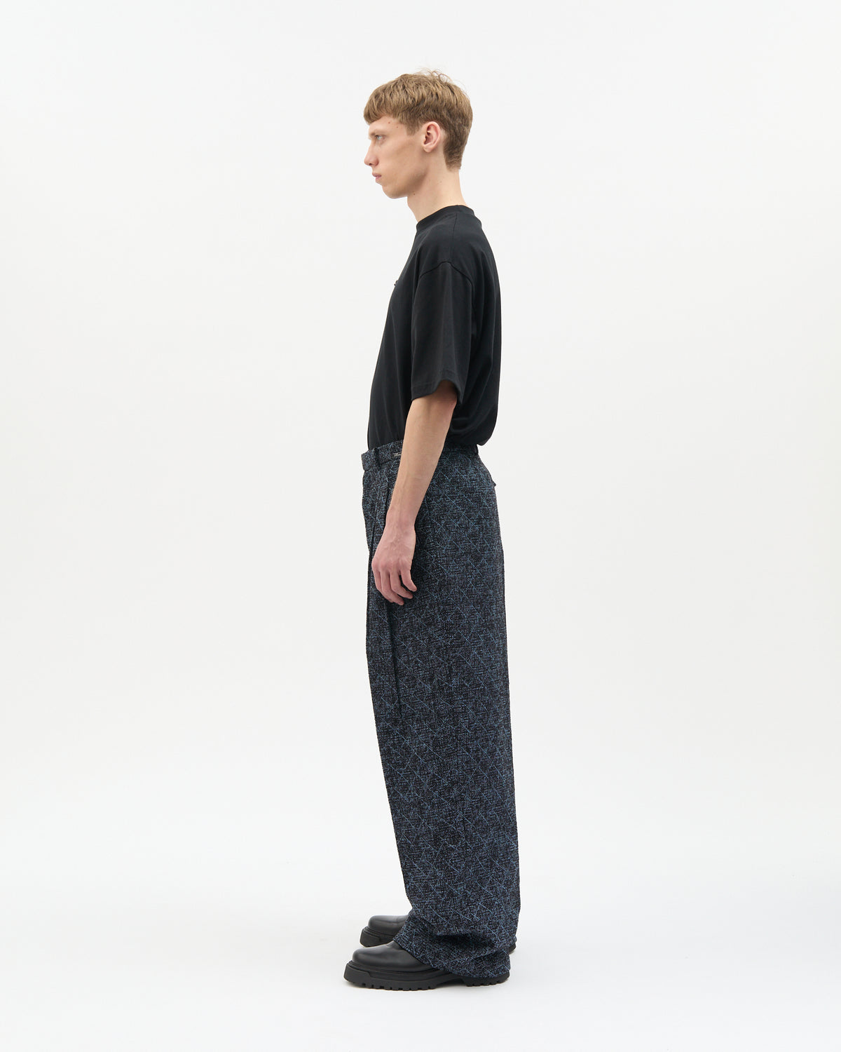 Blue Diagonal Check Tailored Pants