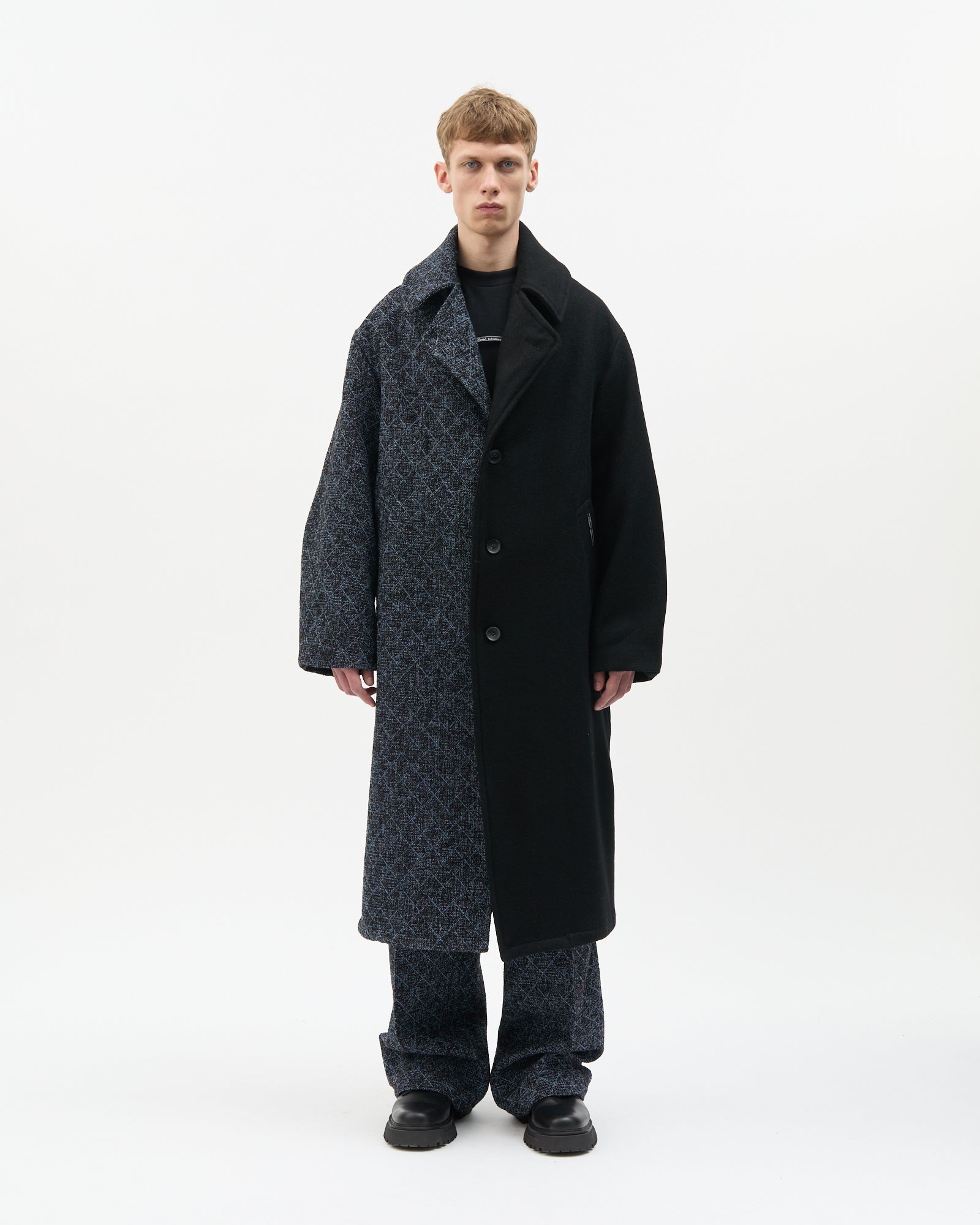 Blue Diagonal Check Two-Tone Coat