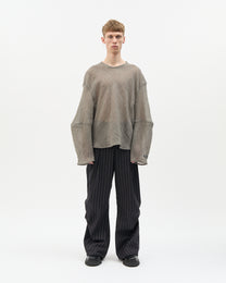 Grey Wool Bias-Cut Long Sleeve Top