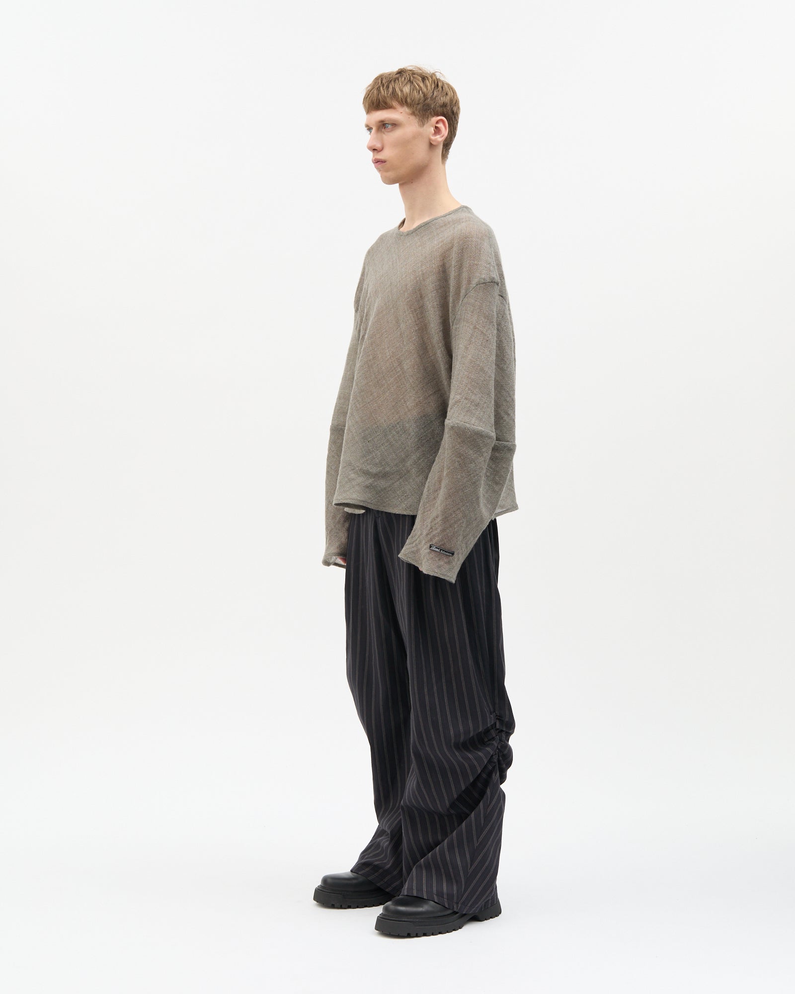 Grey Wool Bias-Cut Long Sleeve Top