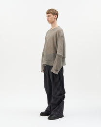 Grey Wool Bias-Cut Long Sleeve Top