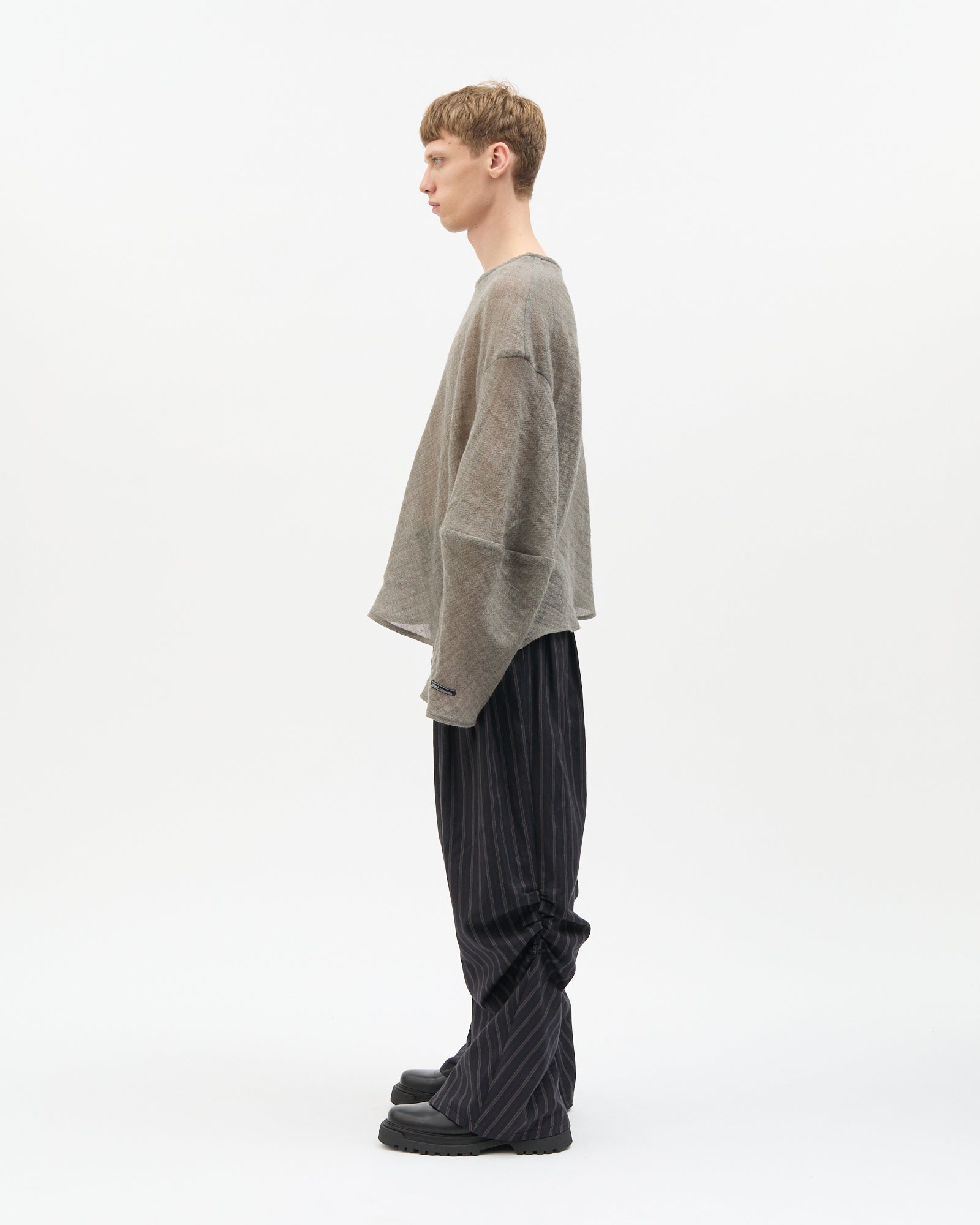 Grey Wool Bias-Cut Long Sleeve Top