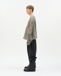 Grey Wool Bias-Cut Long Sleeve Top