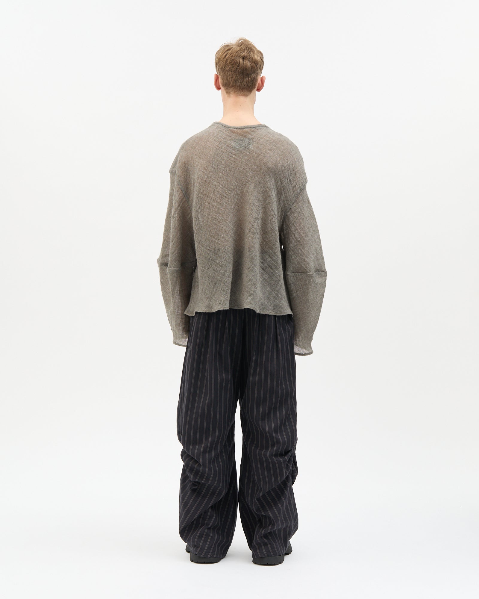 Grey Wool Bias-Cut Long Sleeve Top
