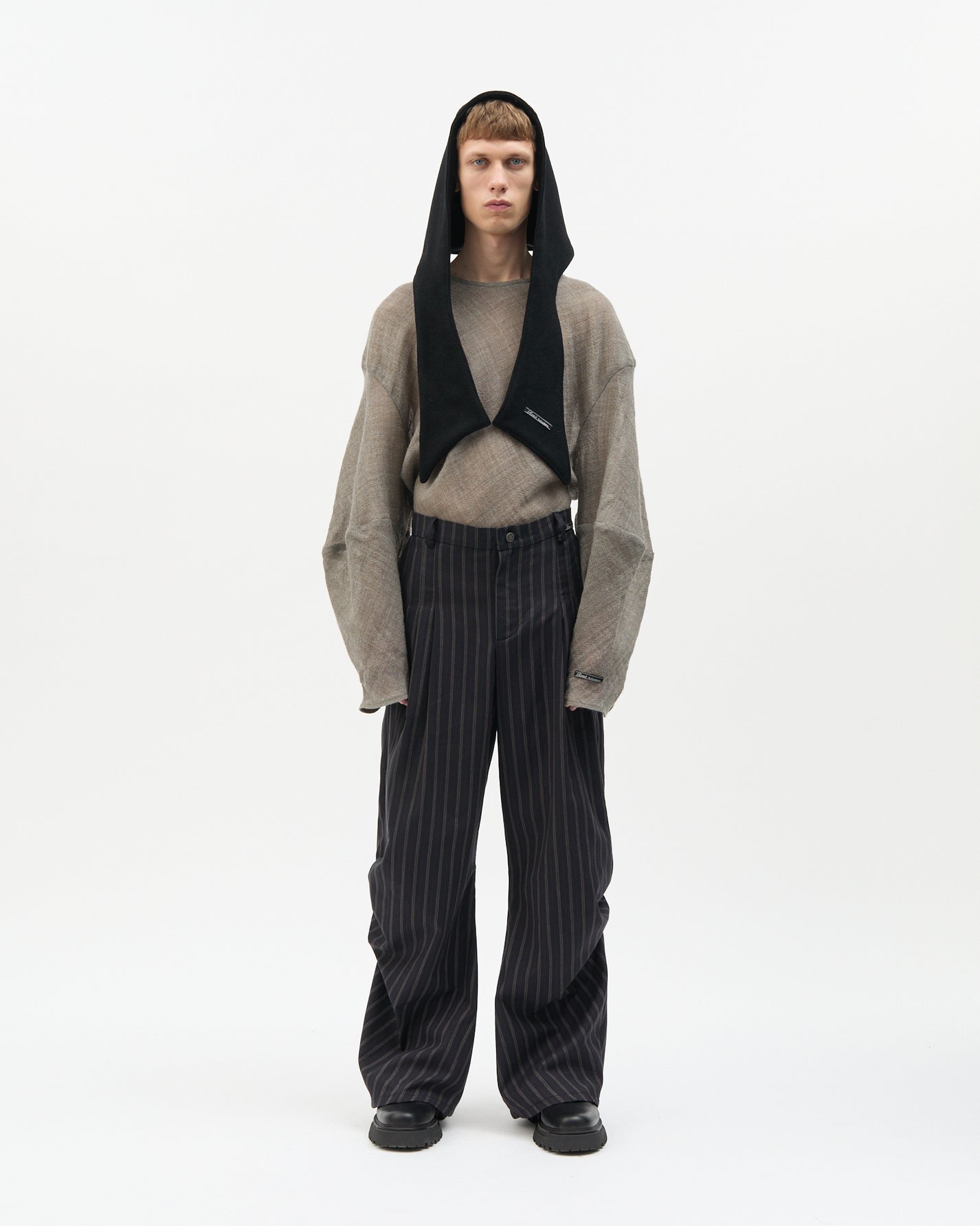Charcoal Stripe Side Gathered Pants