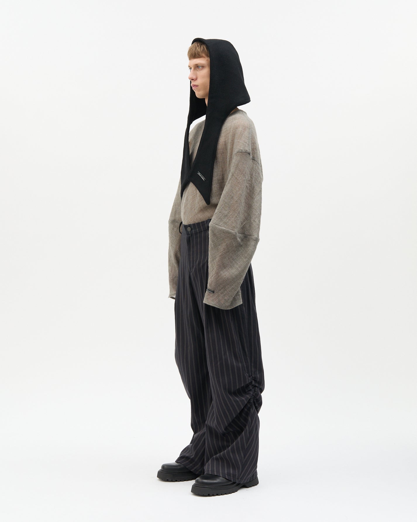 Charcoal Stripe Side Gathered Pants