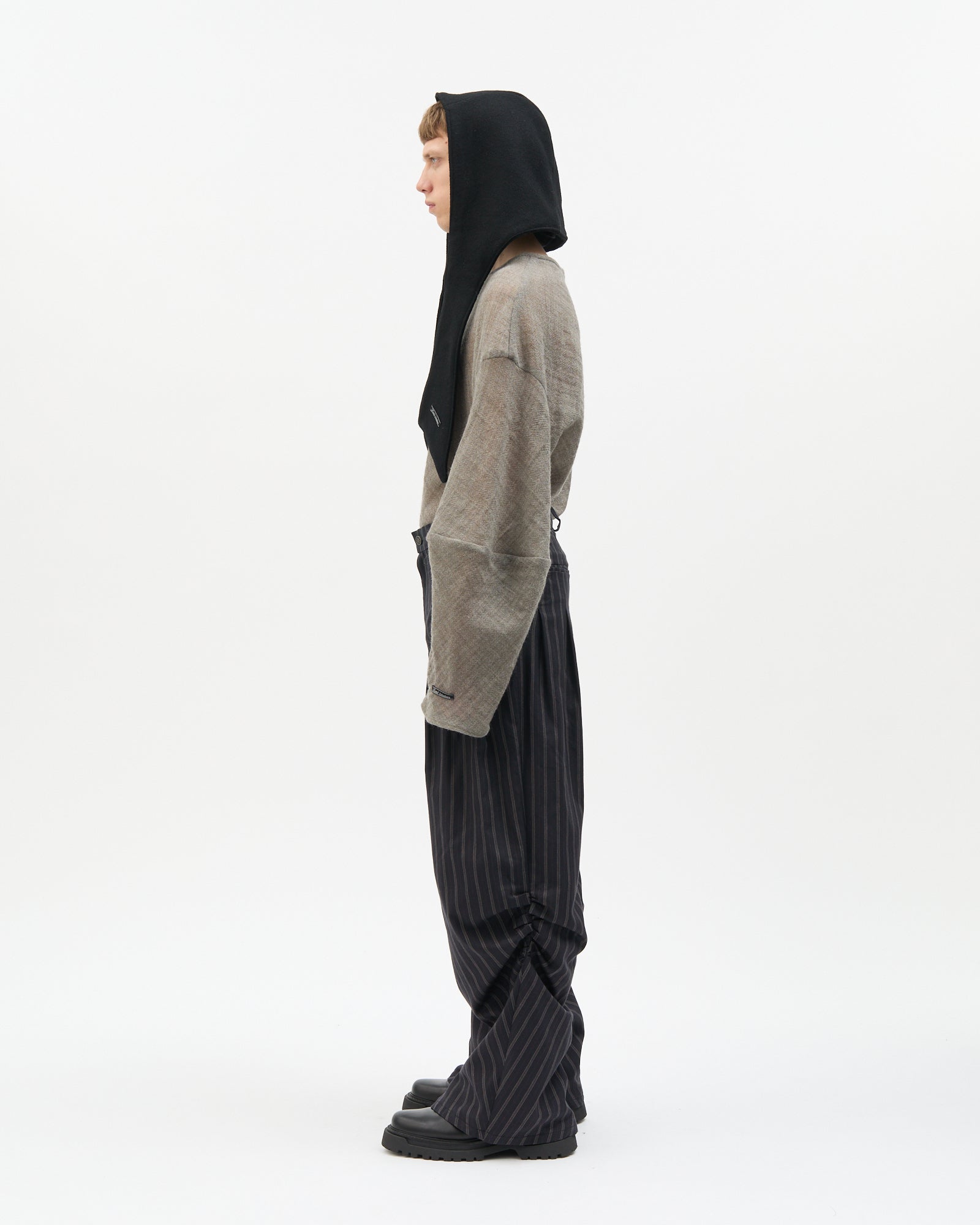 Charcoal Stripe Side Gathered Pants