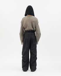 Charcoal Stripe Side Gathered Pants