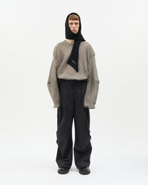 Charcoal Stripe Side Gathered Pants
