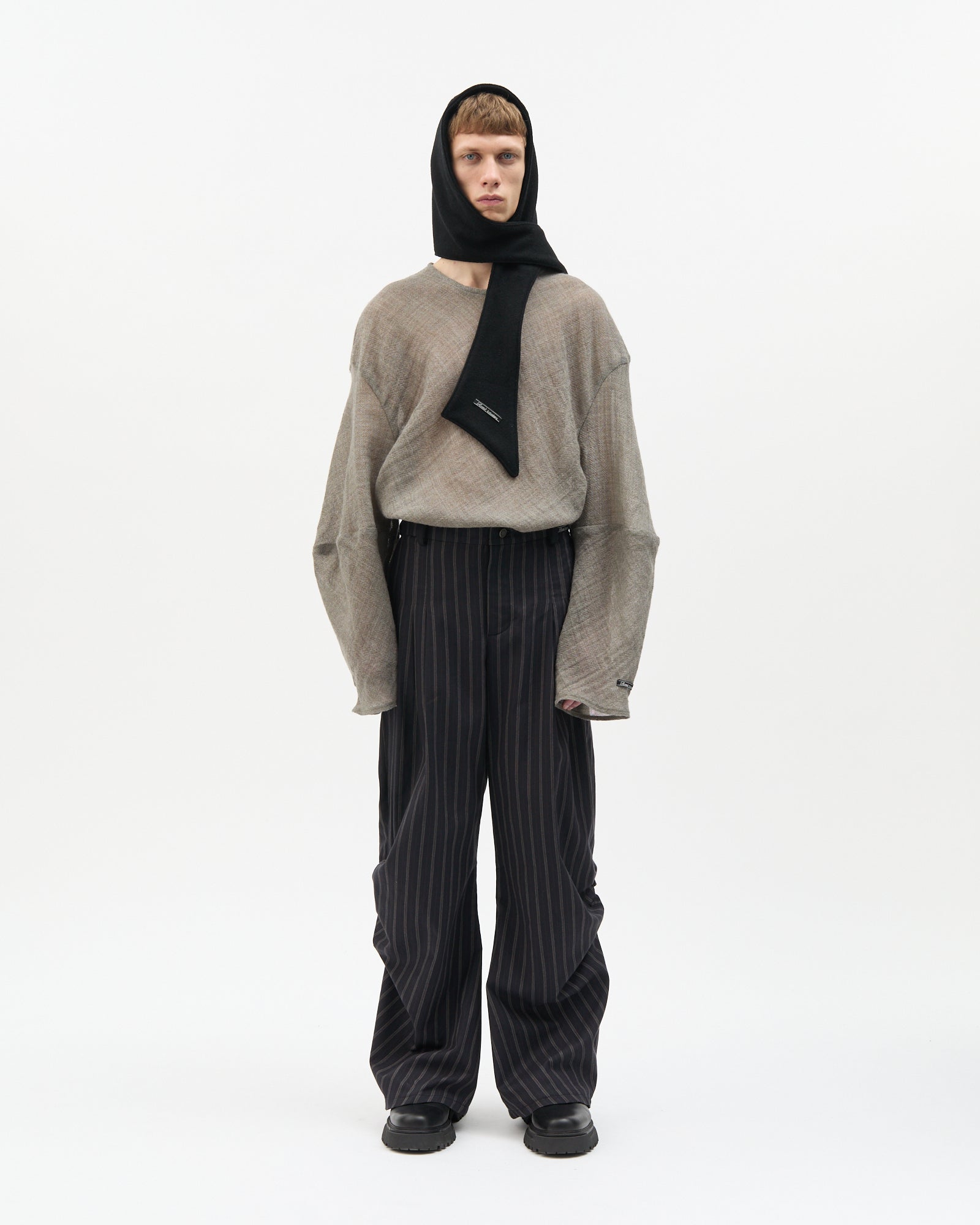 Charcoal Stripe Side Gathered Pants