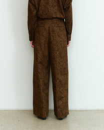 BROWN COTTON JACQUARD TAILORED TROUSERS