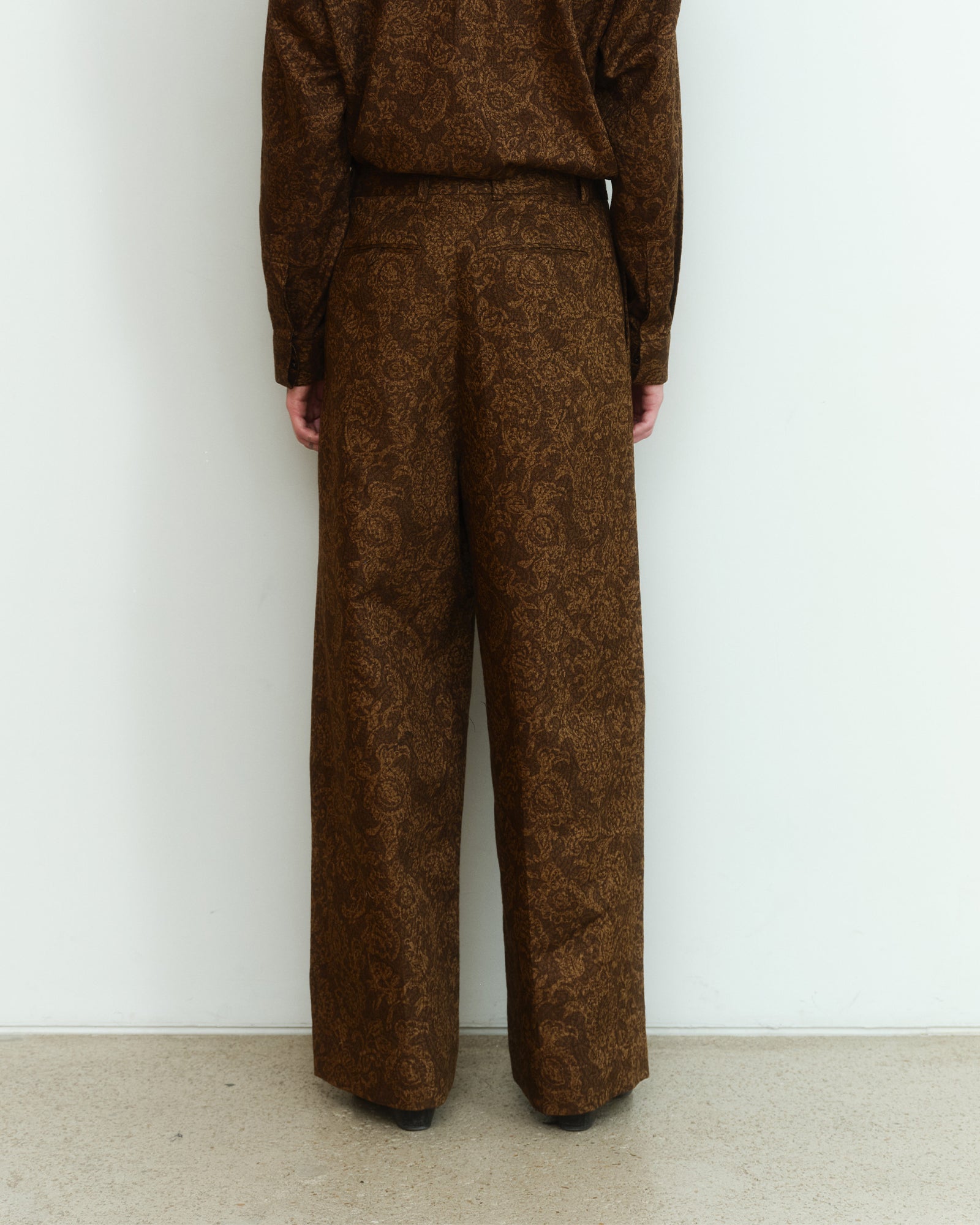 BROWN COTTON JACQUARD TAILORED TROUSERS