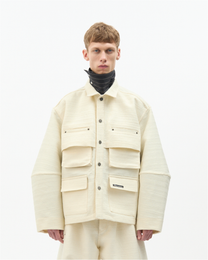 Ivory Jacquard Wool Cargo Jacket