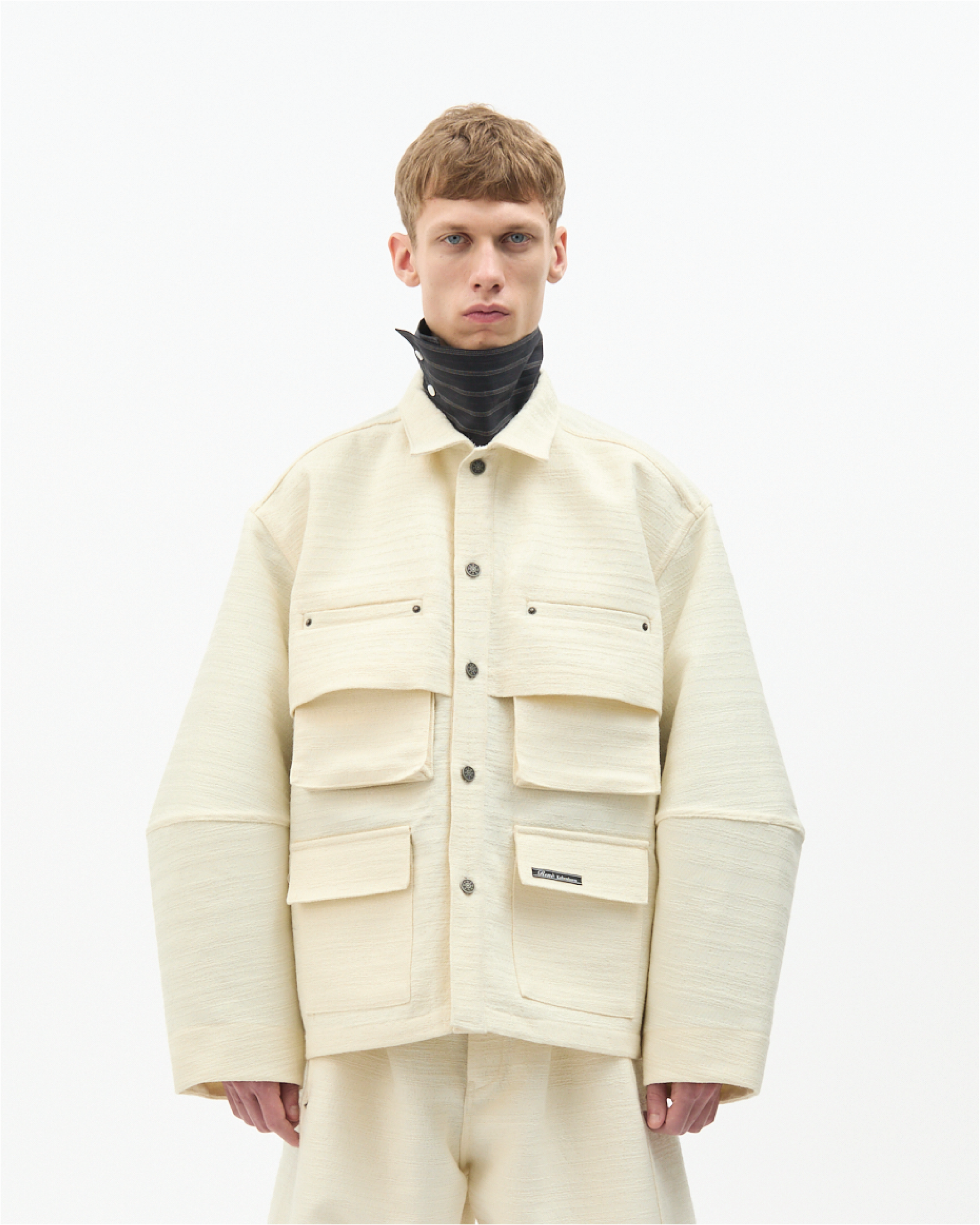 Ivory Jacquard Wool Cargo Jacket