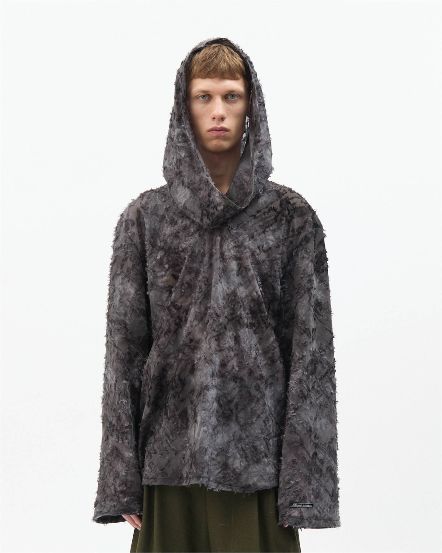 Fringe Jacquard Cowl Hoodie