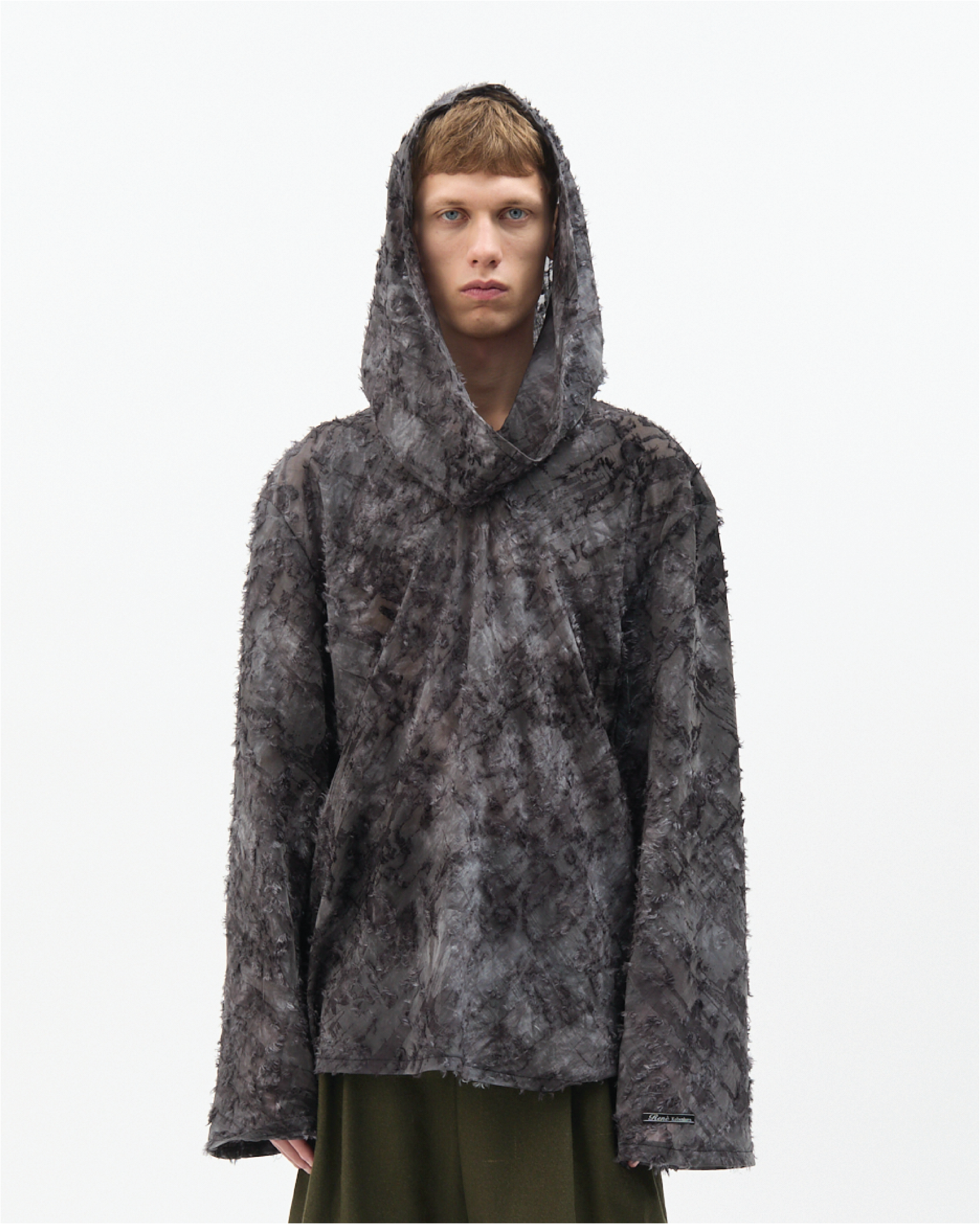 Fringe Jacquard Cowl Hoodie