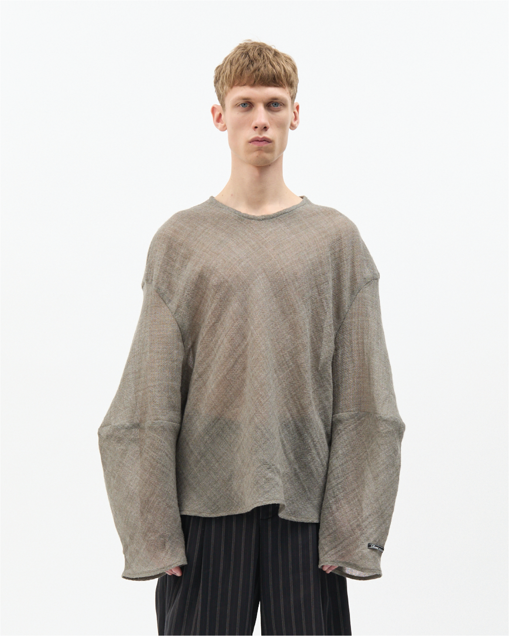 Grey Wool Bias-Cut Long Sleeve Top