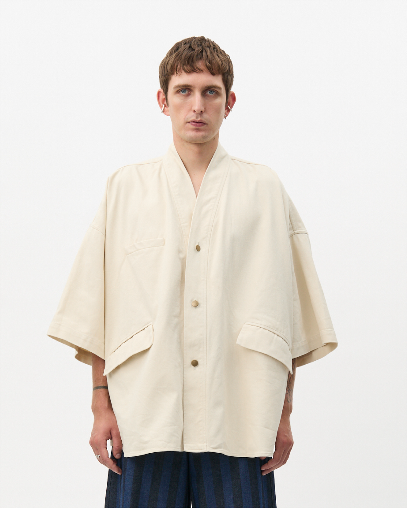 Ivory V-neck oversized shirt