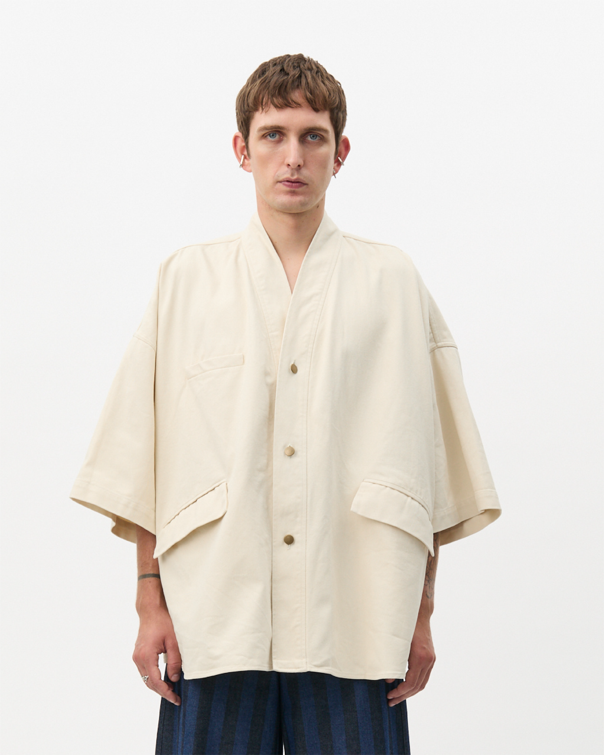 Ivory V-neck oversized shirt