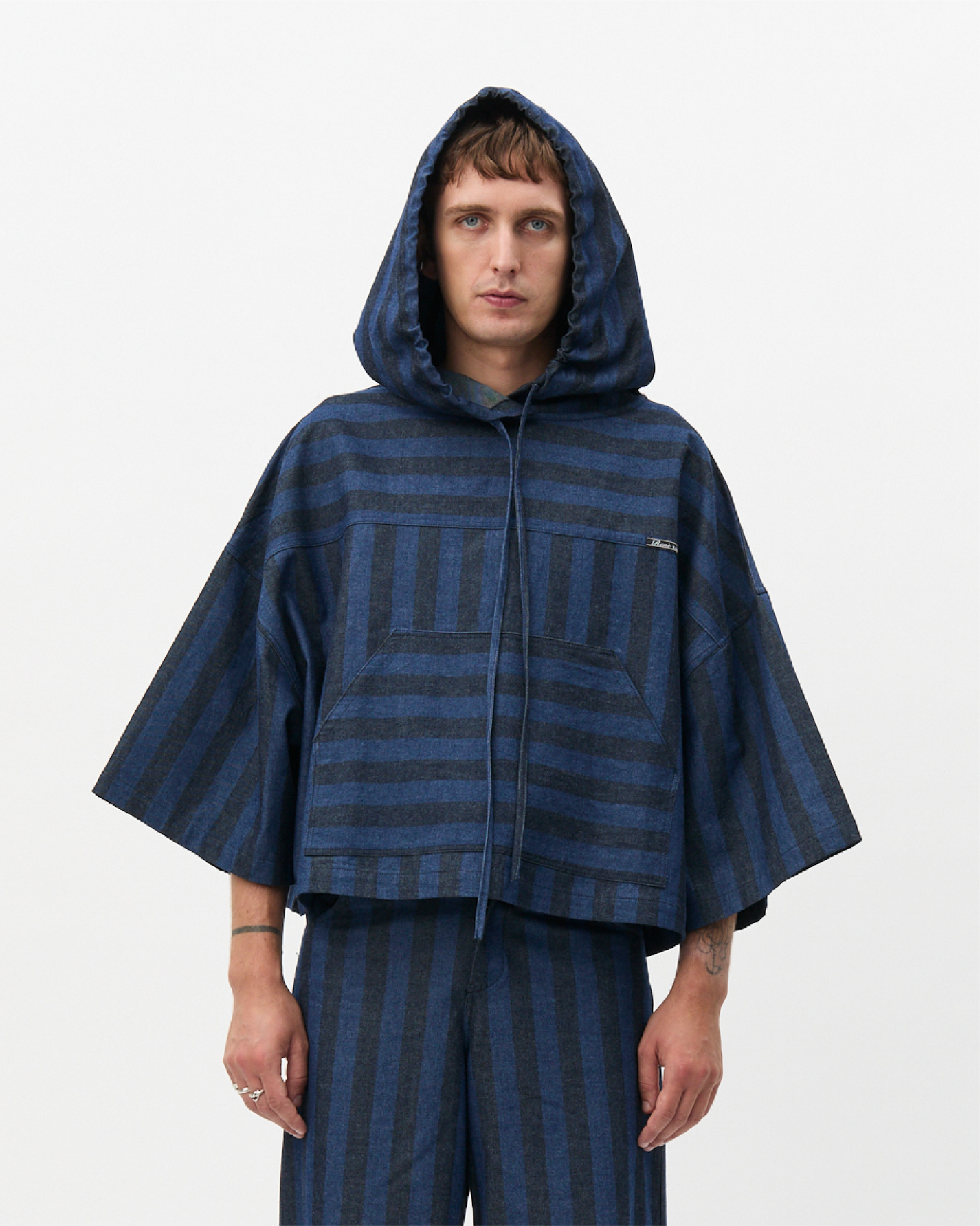 Striped Denim Hoodie Shirt