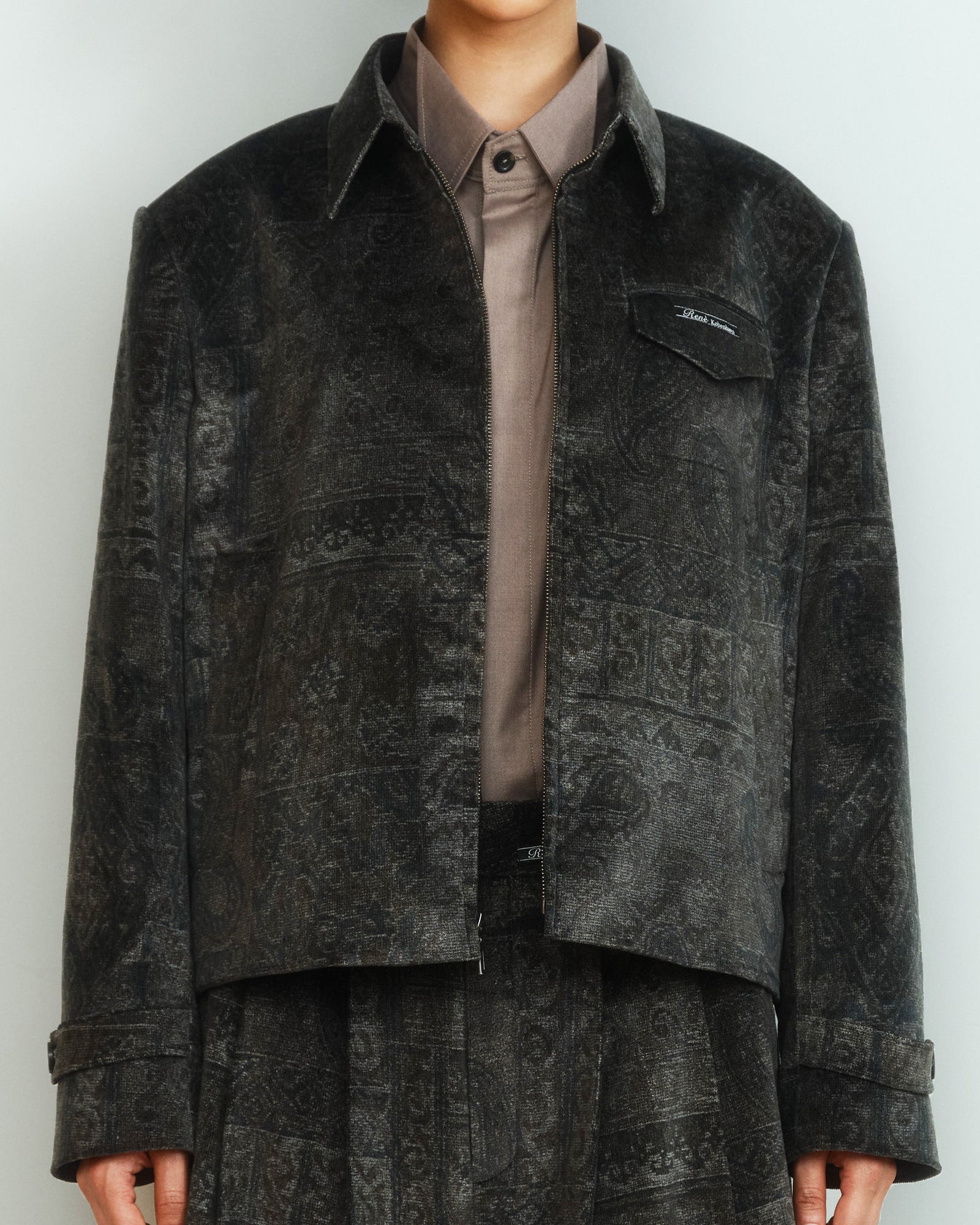 PRINTED VELVET ZIP JACKET