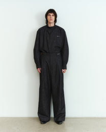 BLACK WOOL JACQUARD TAILORED TROUSERS