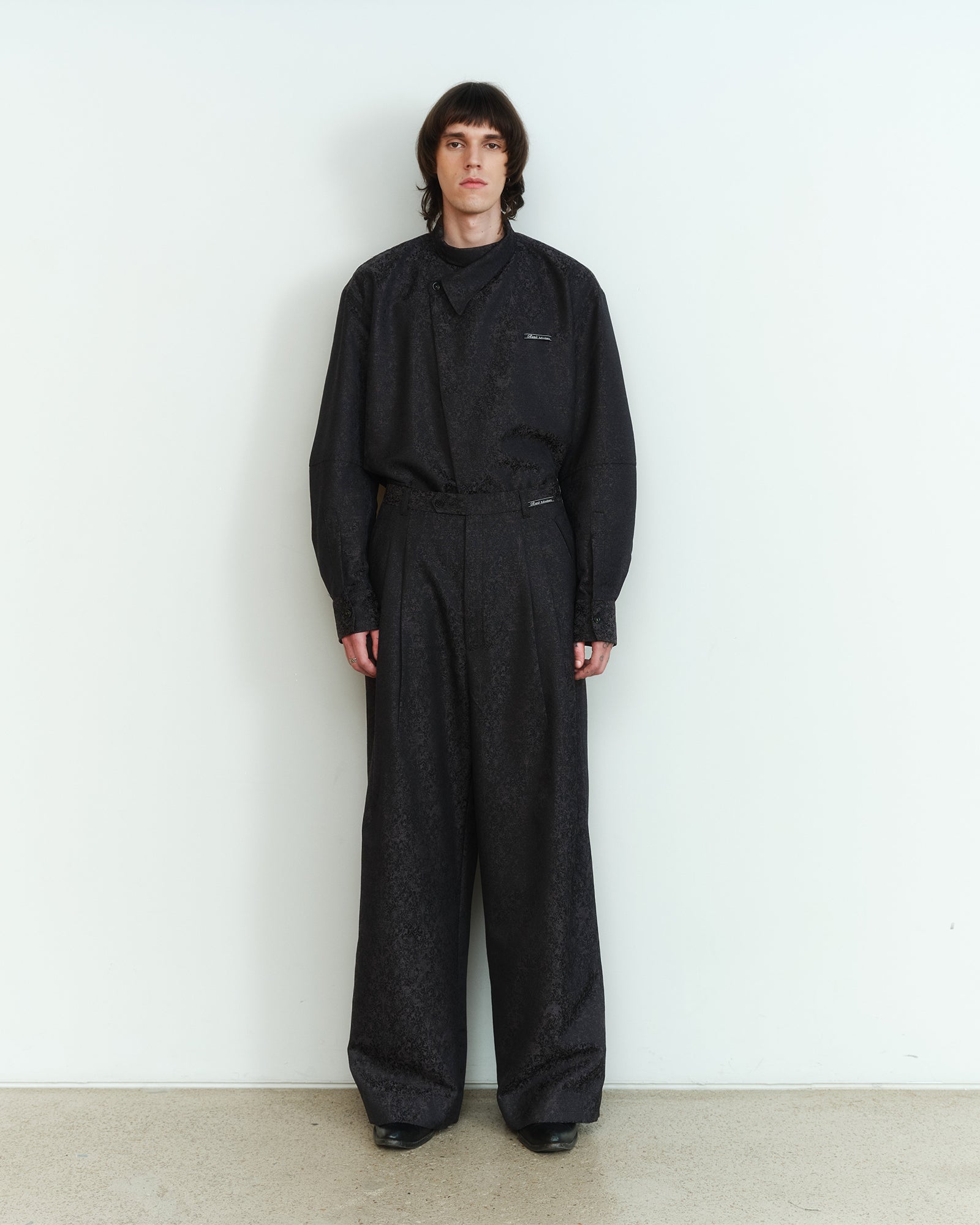 BLACK WOOL JACQUARD TAILORED TROUSERS