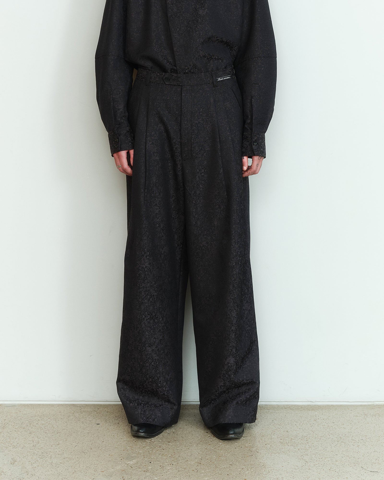 BLACK WOOL JACQUARD TAILORED TROUSERS