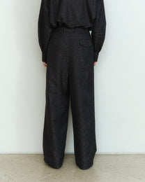 BLACK WOOL JACQUARD TAILORED TROUSERS