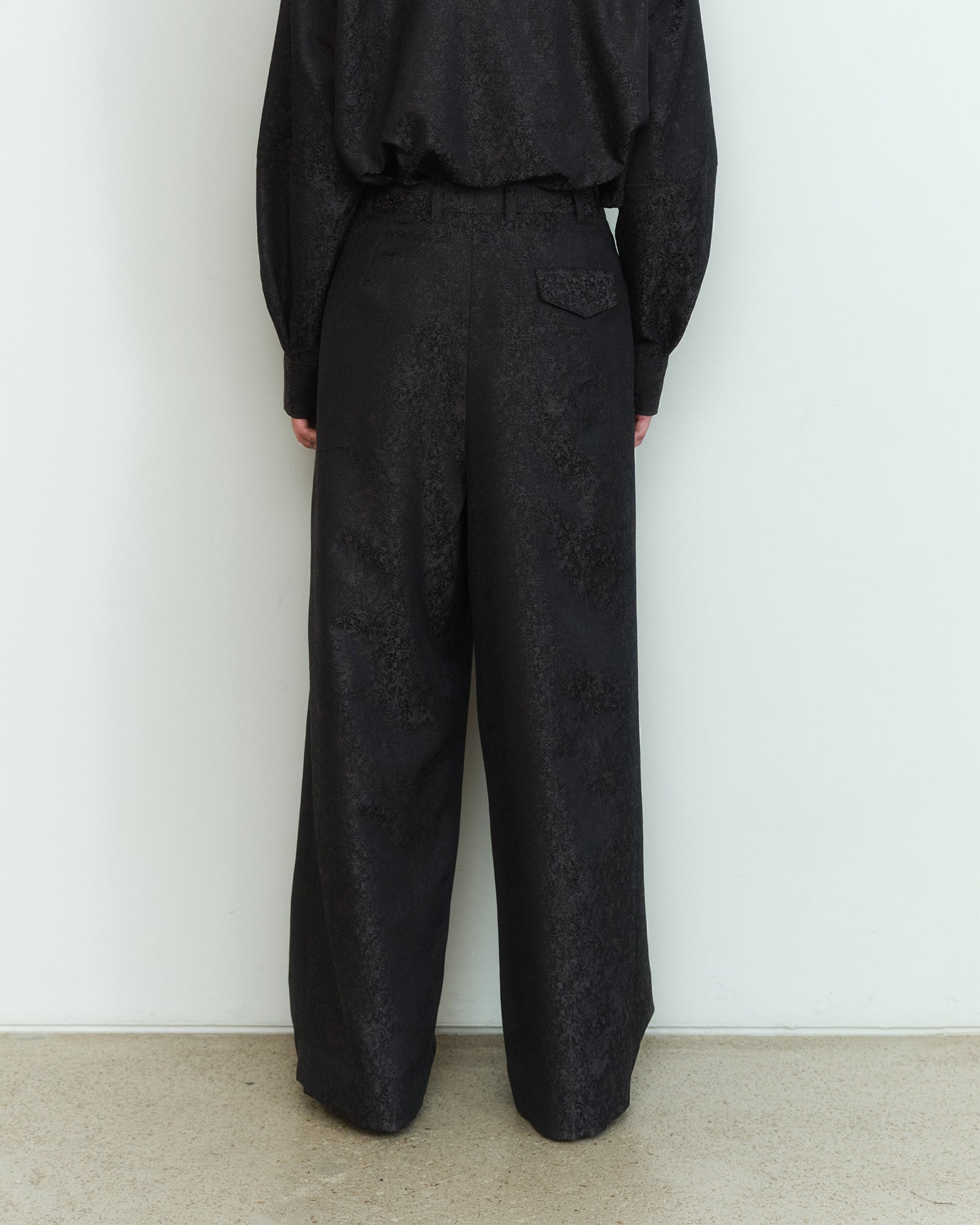 BLACK WOOL JACQUARD TAILORED TROUSERS