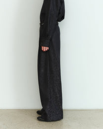 BLACK WOOL JACQUARD TAILORED TROUSERS